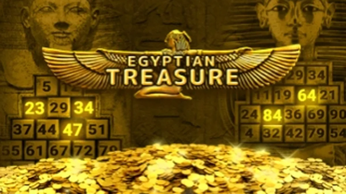 Ang Egyptian Treasure slot ay nagtatampok ng mga simbolo ng sinaunang Ehipto sa isang gintong background.